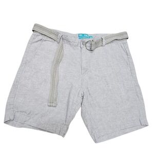 Tenth Ocean Mens Washable Linen Blend Belted Shorts Size 32 Gray Classic Preppy